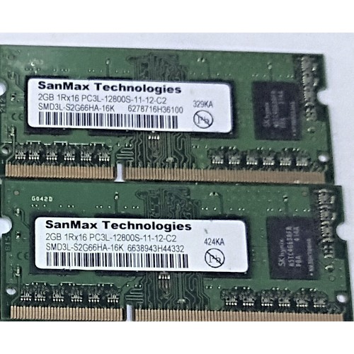 中古パーツ】PC3 ノートパソコン用 DDR3 メモリSanMaX 2GB 1RX16 PC3L